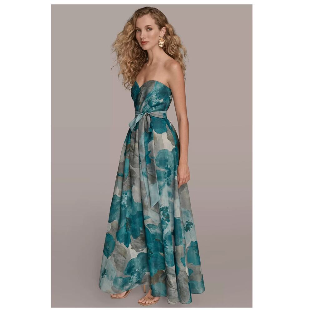 NEW Donna Karan New York Floral Strapless Fit & Flare Gown Size 2 - Picture 2 of 12